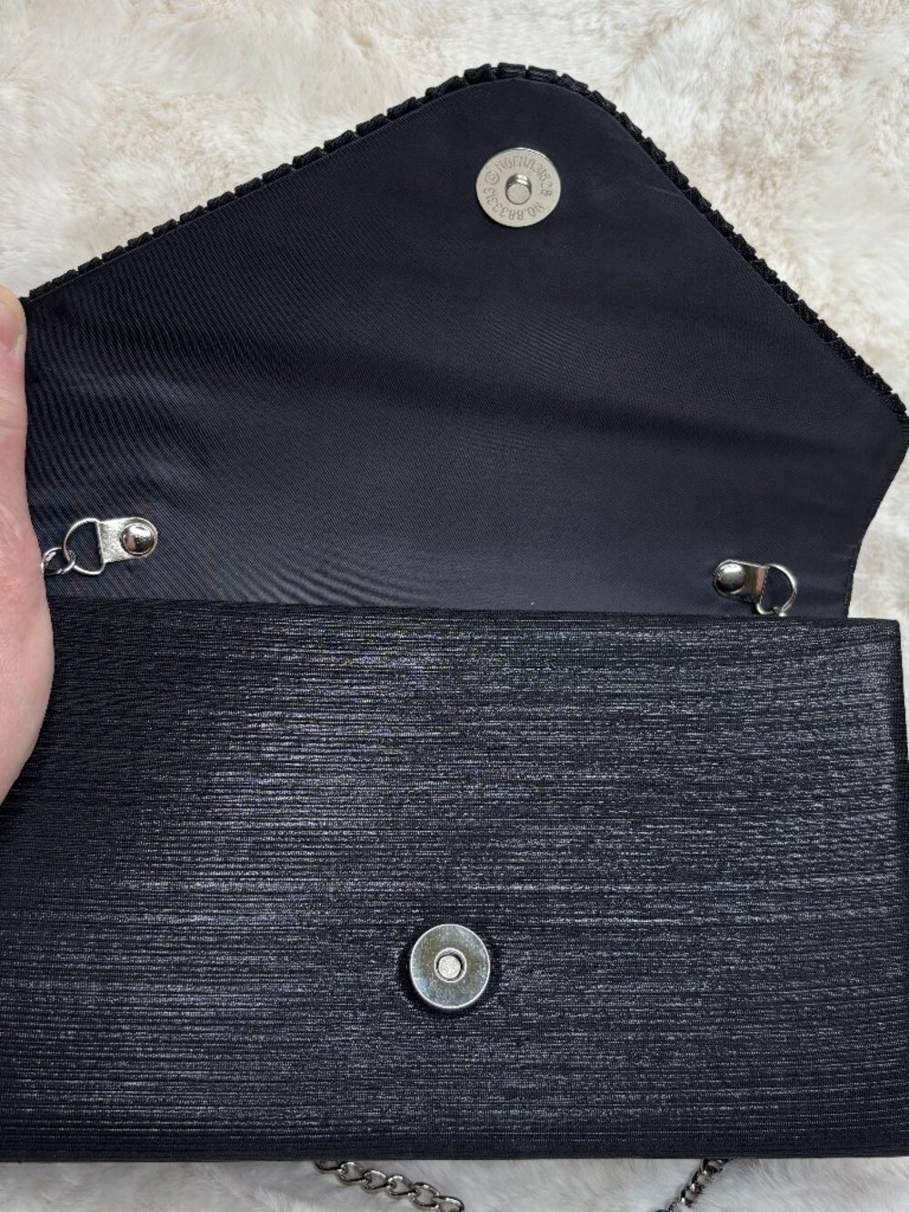 Dasein Women's Black Satin W/Rhinestones Evening Clutch Purse, Crossbody - Picture 10 of 16